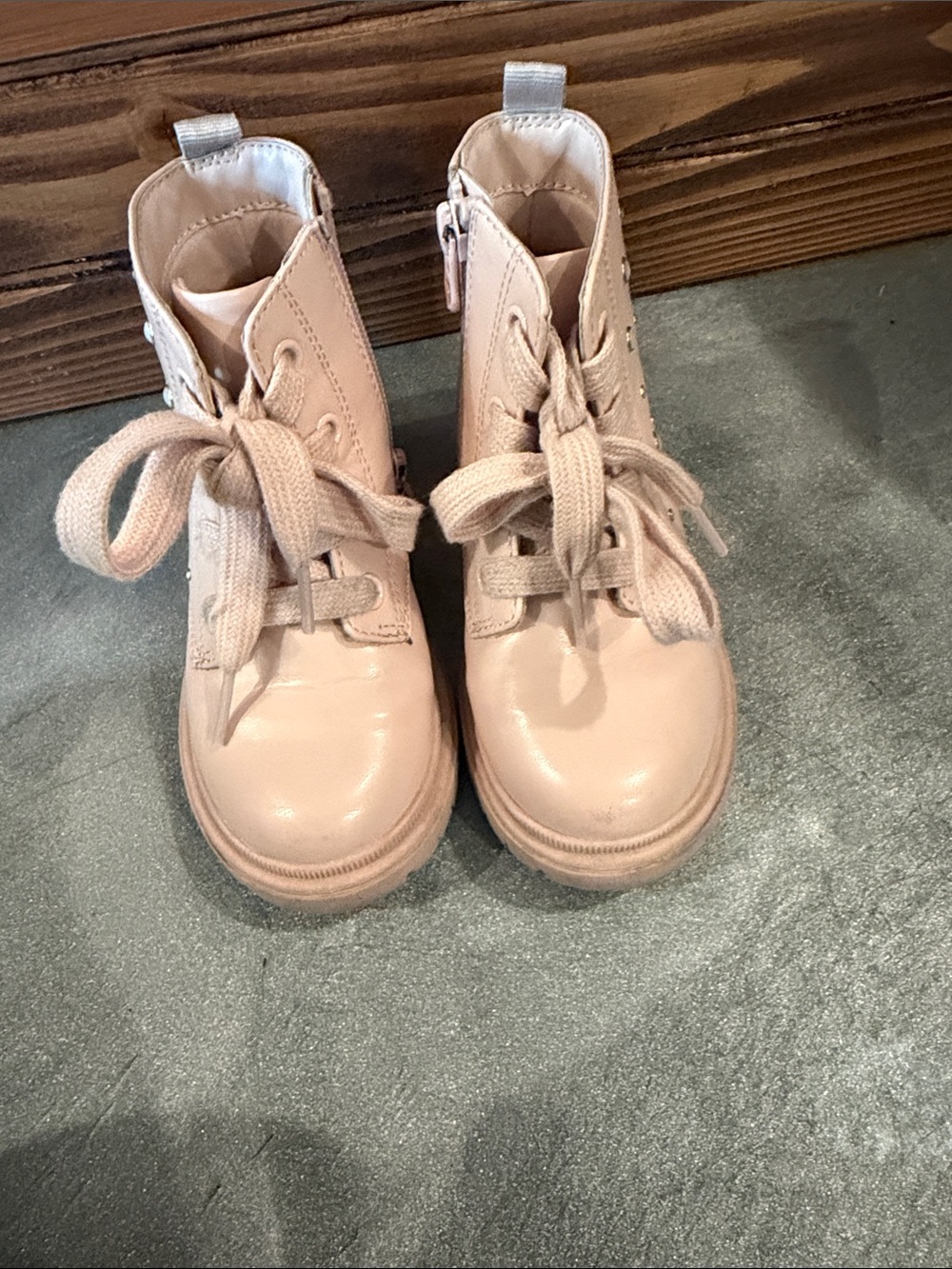 Pink Studded Lace-Up Combat Boots Like New